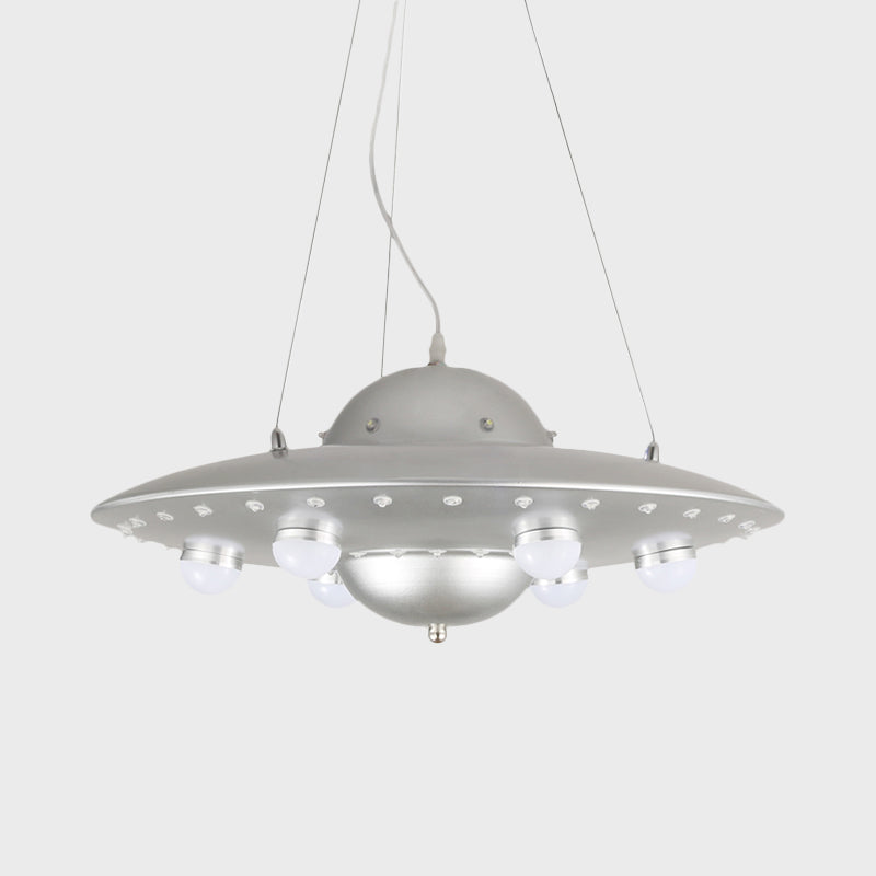 Nordic Flying Saucer LED Chandelier for Child's Bedroom - Metallic Pendant Lamp in Grey/Pink/Blue