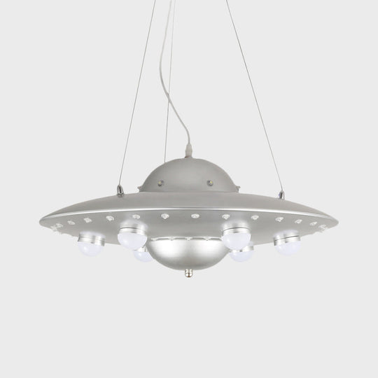 Nordic Flying Saucer LED Chandelier for Child's Bedroom - Metallic Pendant Lamp in Grey/Pink/Blue