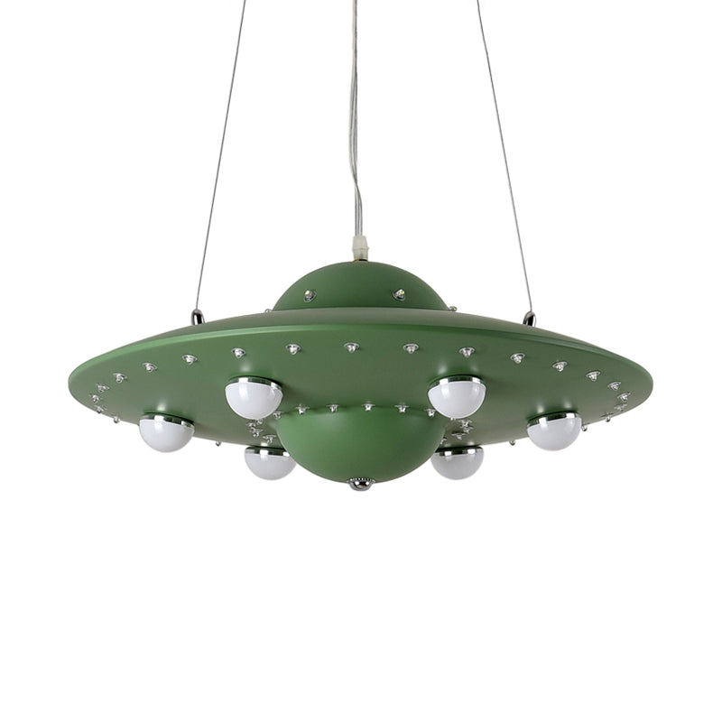 Nordic Flying Saucer LED Chandelier for Child's Bedroom - Metallic Pendant Lamp in Grey/Pink/Blue