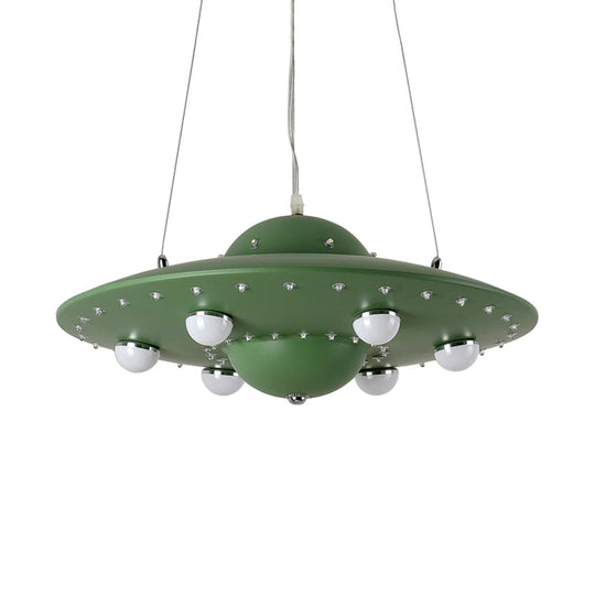 Nordic Flying Saucer LED Chandelier for Child's Bedroom - Metallic Pendant Lamp in Grey/Pink/Blue