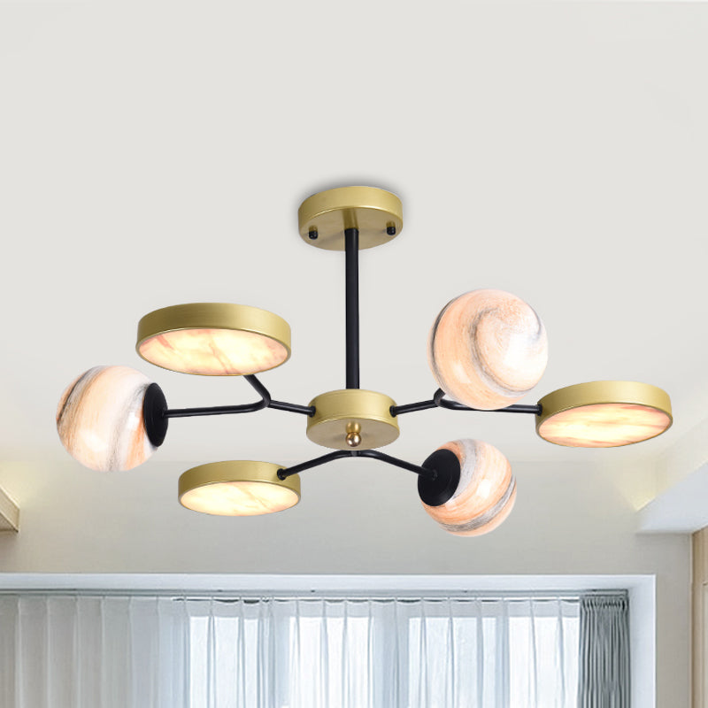 Nordic Gold Sphere Chandelier - Moon Glass LED Pendant Light (4/6/8 Lights) - Elegant Ceiling Suspension