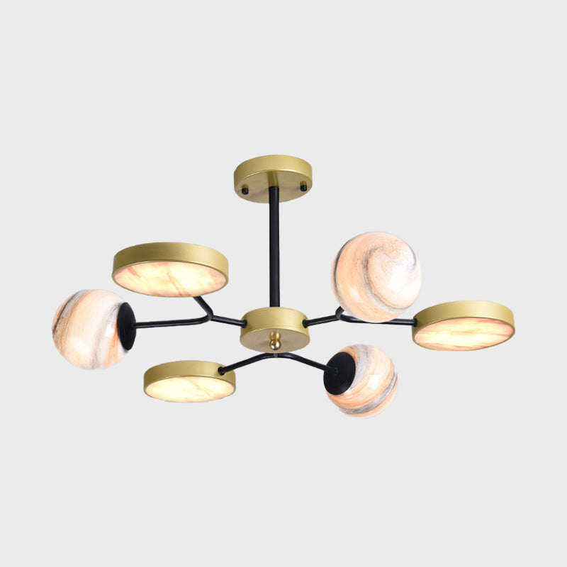 Nordic Gold Sphere Chandelier - Moon Glass LED Pendant Light (4/6/8 Lights) - Elegant Ceiling Suspension