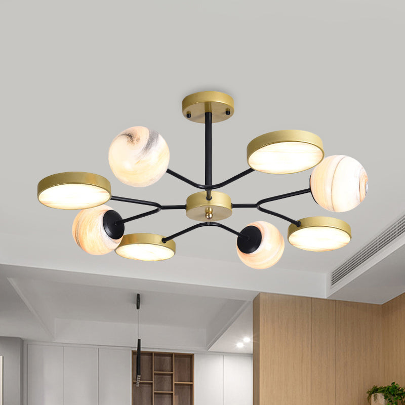 Nordic Gold Sphere Chandelier - Moon Glass LED Pendant Light (4/6/8 Lights) - Elegant Ceiling Suspension