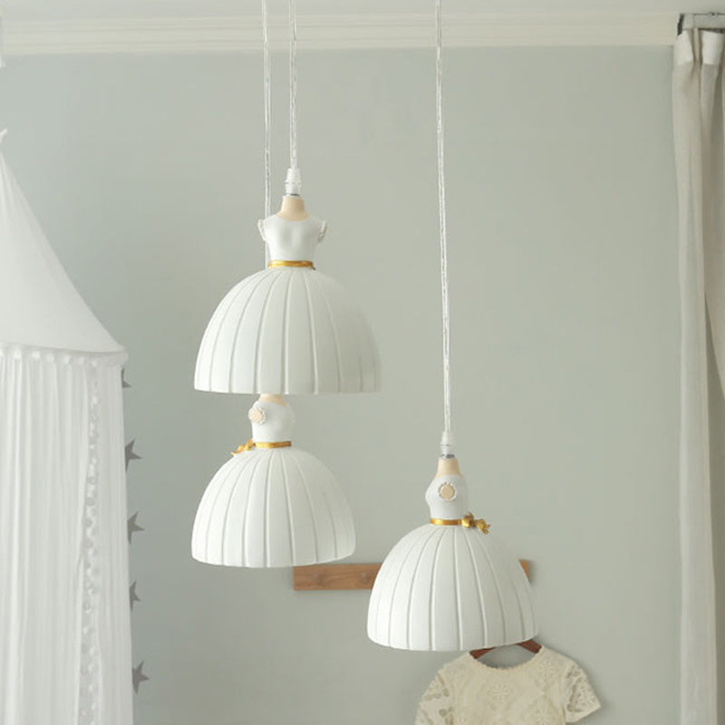 Kids Ballet Skirt Pendant Light - White Resin Ceiling Lamp for Girl's Room (3-Head)