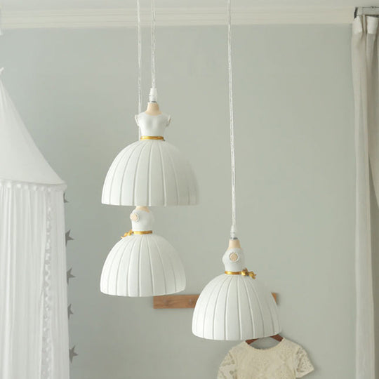 Kids Ballet Skirt Pendant Light - White Resin Ceiling Lamp for Girl's Room (3-Head)