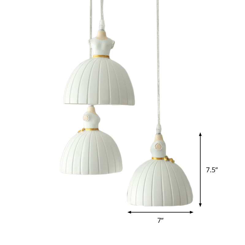 Kids Ballet Skirt Pendant Light - White Resin Ceiling Lamp for Girl's Room (3-Head)