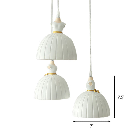 Kids Ballet Skirt Pendant Light - White Resin Ceiling Lamp for Girl's Room (3-Head)