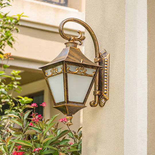 Ivory Glass Bronze Wall Lamp Lantern - Outdoor Countryside Sconce Light Fixture