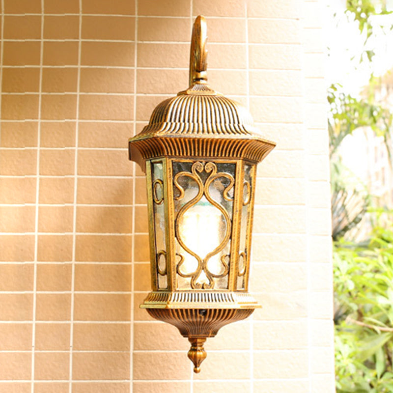 Retro Ripple Glass Single Light Birdcage Balcony Sconce Wall Lamp Fixture - Bronze Wall Light