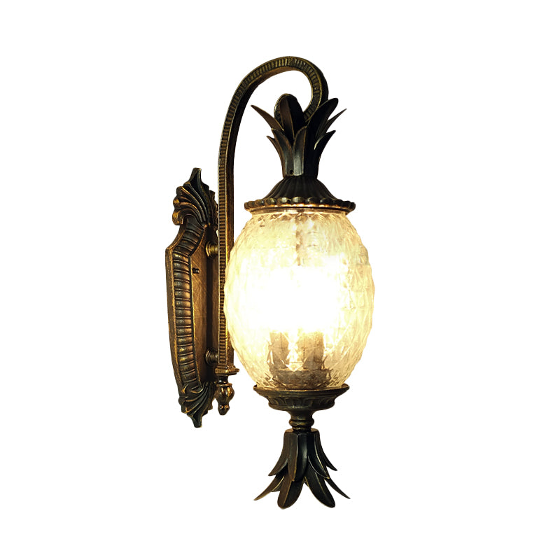 Courtyard Sconce Light - Pineapple Design, Clear Crystal, Single Head, Black Wall Lighting