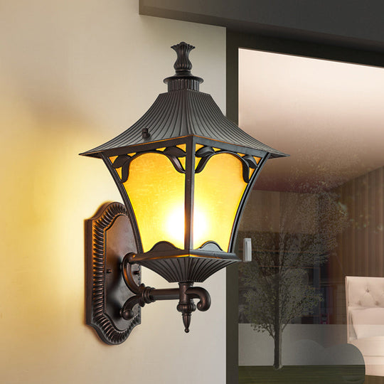 Rustic Yellow Glass Wall Sconce - Outdoor 1-Light Fixture