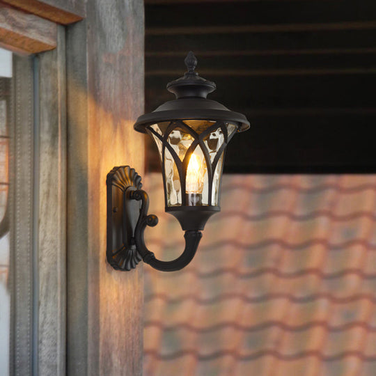 Rustic 1-Head Water Glass Wall Sconce in Black/Bronze for Courtyard Lighting