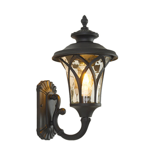 Rustic 1-Head Water Glass Wall Sconce in Black/Bronze for Courtyard Lighting