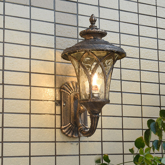 Rustic 1-Head Water Glass Wall Sconce in Black/Bronze for Courtyard Lighting