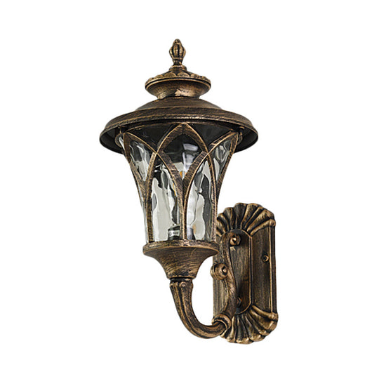 Rustic 1-Head Water Glass Wall Sconce in Black/Bronze for Courtyard Lighting