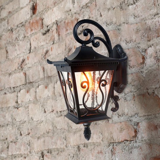Birdcage Outdoor Wall Lamp - Lodge Clear Water Glass - Single Light - Black Wall Sconce - Up/Down Lighting