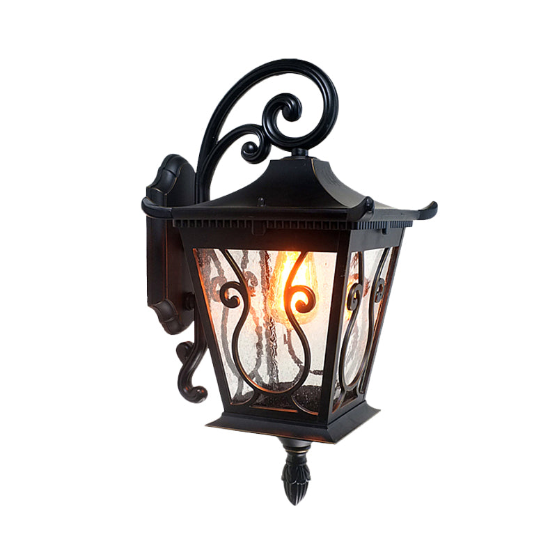 Birdcage Outdoor Wall Lamp - Lodge Clear Water Glass - Single Light - Black Wall Sconce - Up/Down Lighting