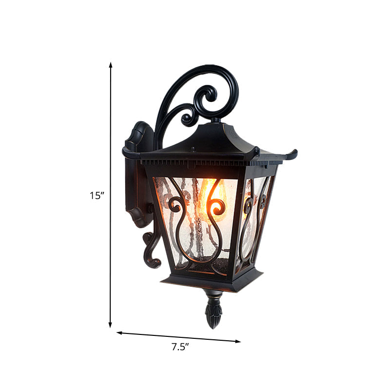 Birdcage Outdoor Wall Lamp - Lodge Clear Water Glass - Single Light - Black Wall Sconce - Up/Down Lighting