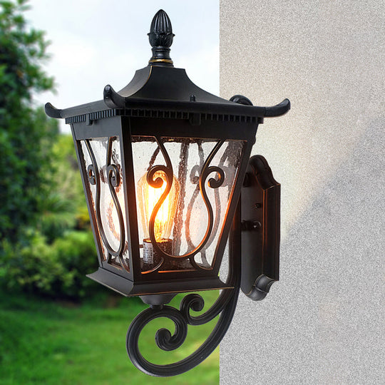 Birdcage Outdoor Wall Lamp - Lodge Clear Water Glass - Single Light - Black Wall Sconce - Up/Down Lighting