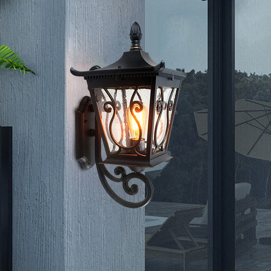 Birdcage Outdoor Wall Lamp - Lodge Clear Water Glass - Single Light - Black Wall Sconce - Up/Down Lighting