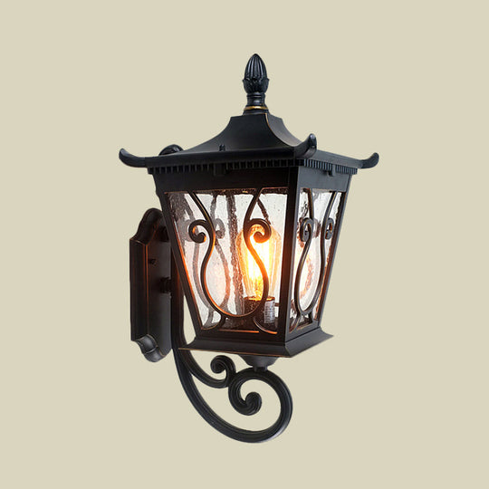 Birdcage Outdoor Wall Lamp - Lodge Clear Water Glass - Single Light - Black Wall Sconce - Up/Down Lighting