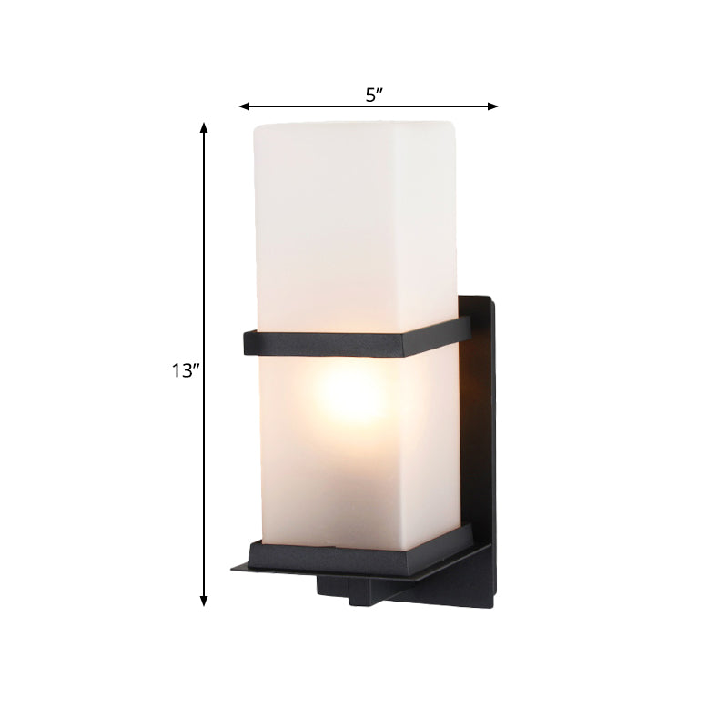 White Glass Wall Light with Black Rectangle Frame for Courtyards