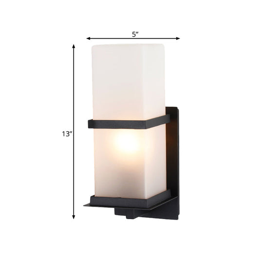 White Glass Wall Light with Black Rectangle Frame for Courtyards