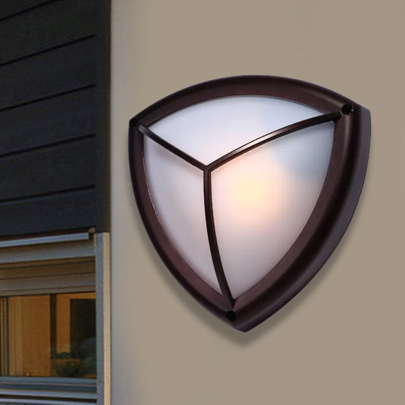 Rustic Opal Glass Wall Sconce with Dark Coffee Diamond Design - 1-Light Balcony Lighting Fixture
