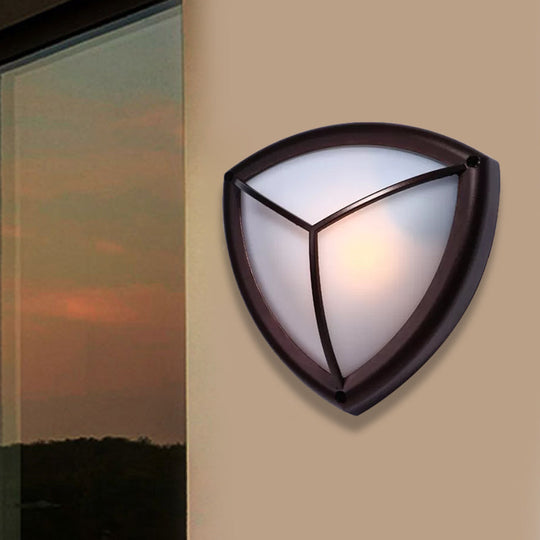 Rustic Opal Glass Wall Sconce with Dark Coffee Diamond Design - 1-Light Balcony Lighting Fixture