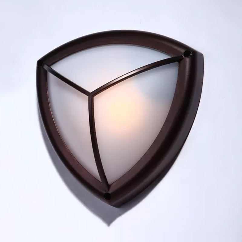 Rustic Opal Glass Wall Sconce with Dark Coffee Diamond Design - 1-Light Balcony Lighting Fixture