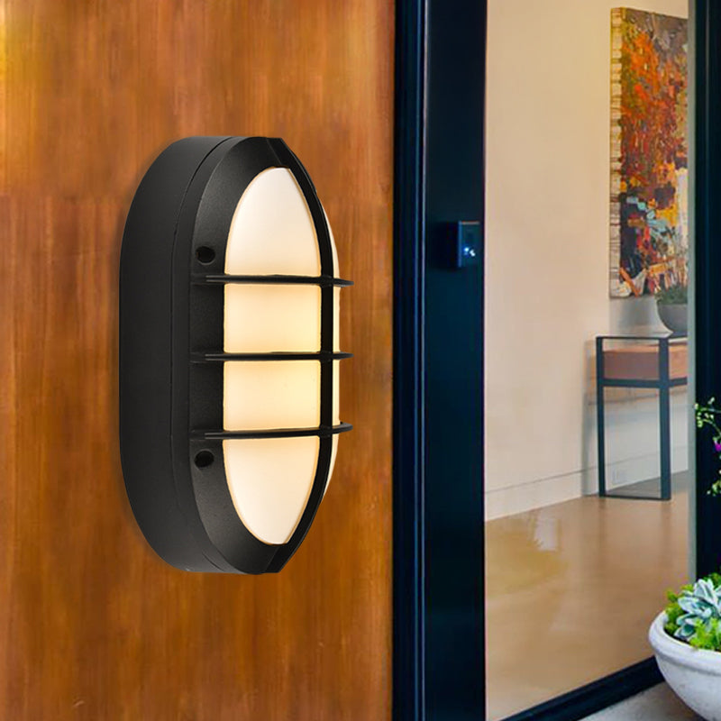 Classic Elliptical Opal Glass Wall Lamp in Black - 1 Light, with or without Frame