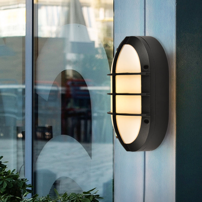 Classic Elliptical Opal Glass Wall Lamp in Black - 1 Light, with or without Frame