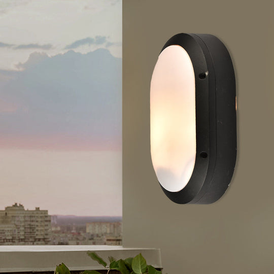 Classic Elliptical Opal Glass Wall Lamp in Black - 1 Light, with or without Frame