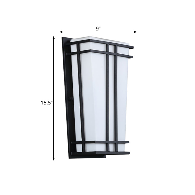Rustic White Glass Trapezoid Wall Light: Flush Mount for Patio, Textured Black Finish