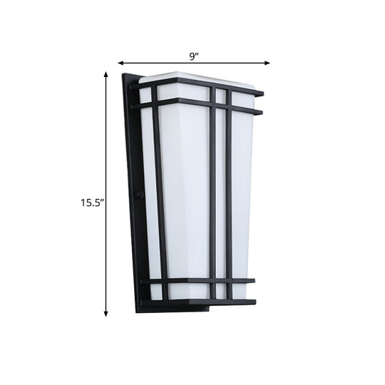 Rustic White Glass Trapezoid Wall Light: Flush Mount for Patio, Textured Black Finish