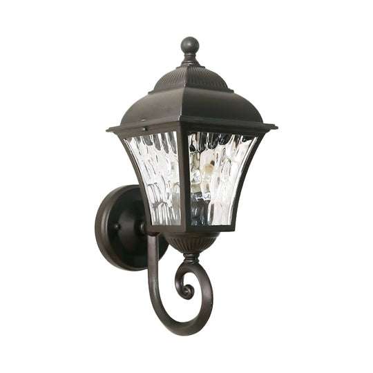 1-Bulb Cottage Yard Sconce Light with Lantern Glass Shade in Dark Coffee