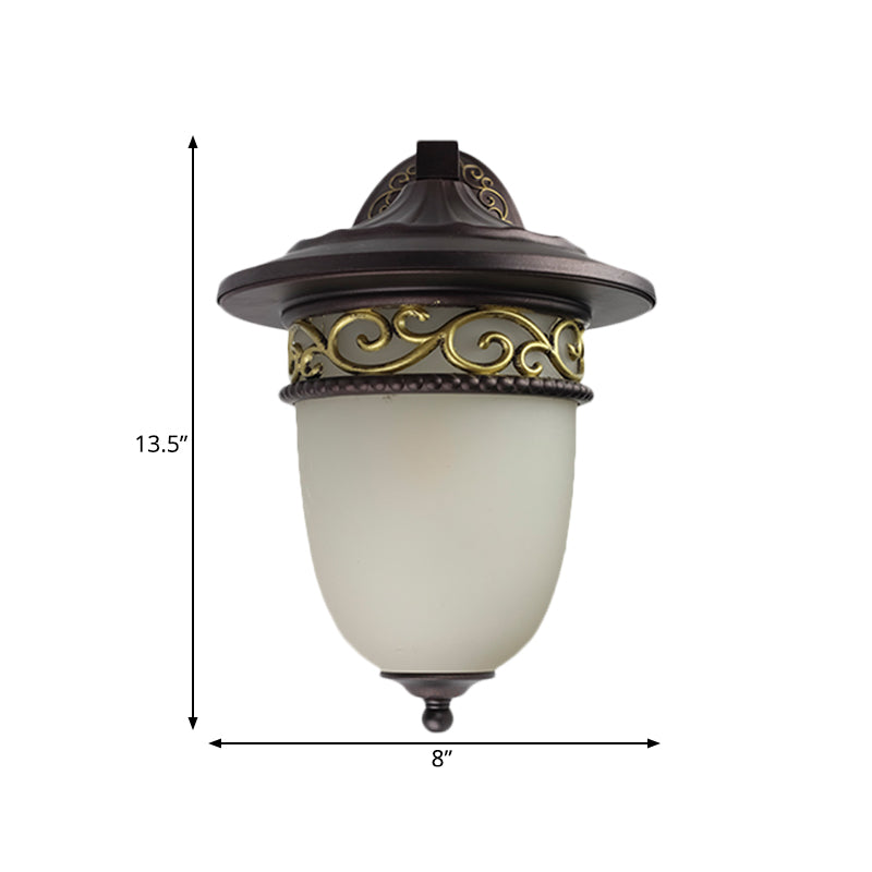 1-Head Rustic Elongated Dome Outdoor Wall Lamp in Black with Frosted Glass