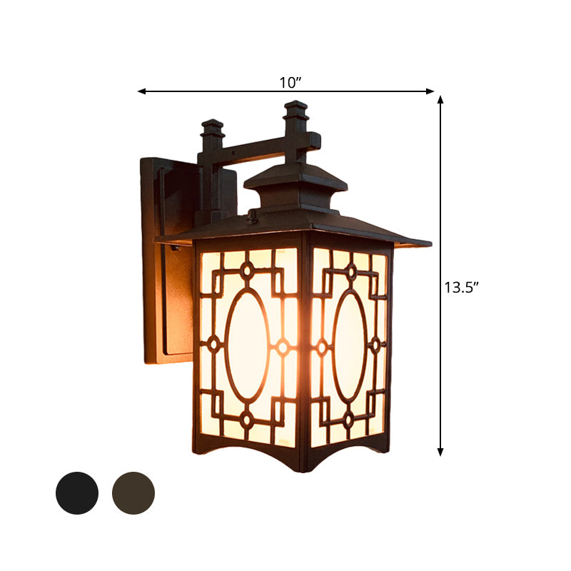 Frosted Glass Wall Lantern Sconce Light - Rustic Black/Bronze - Courtyard Lighting