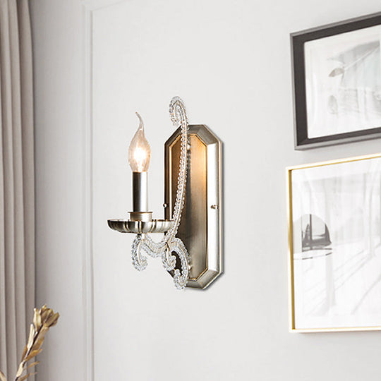 Traditional Crystal Strand Wall Mounted Bedroom Light with Silver Candelabra Design