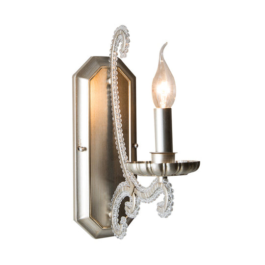 Traditional Crystal Strand Wall Mounted Bedroom Light with Silver Candelabra Design