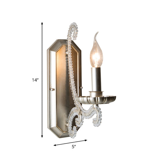 Traditional Crystal Strand Wall Mounted Bedroom Light with Silver Candelabra Design