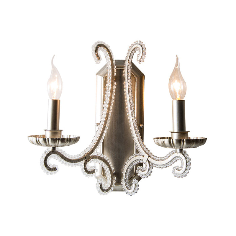 Traditional Crystal Strand Wall Mounted Bedroom Light with Silver Candelabra Design