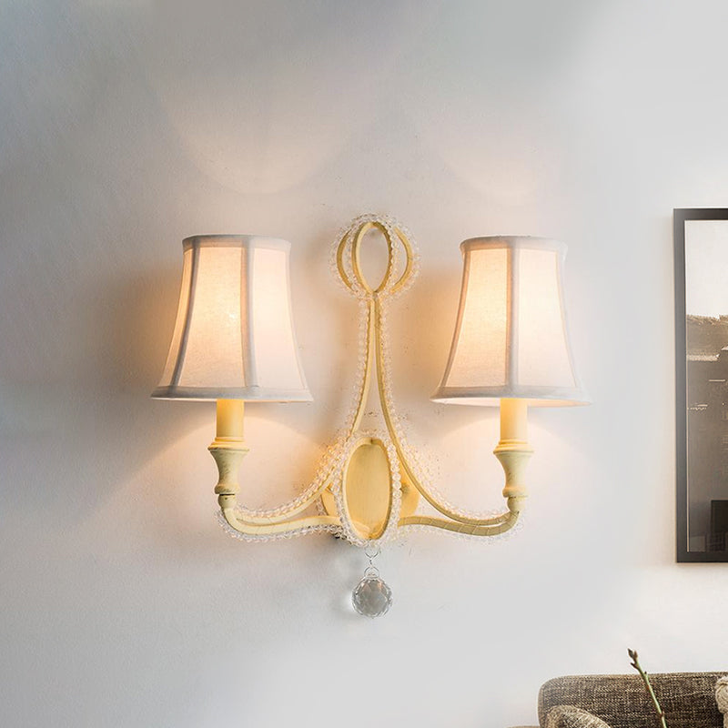 Rustic Paneled Wall Light Fixture in Beige/Aged Silver with Crystal Droplet for Half-Bulb Lighting Ideas