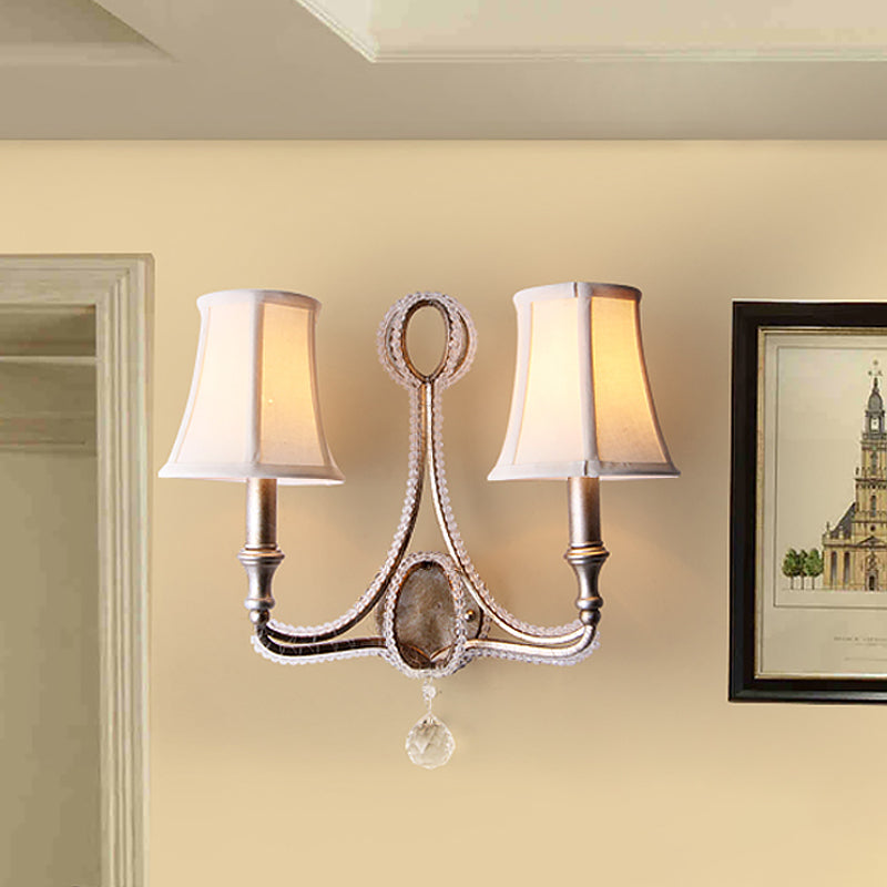 Rustic Paneled Wall Light Fixture in Beige/Aged Silver with Crystal Droplet for Half-Bulb Lighting Ideas