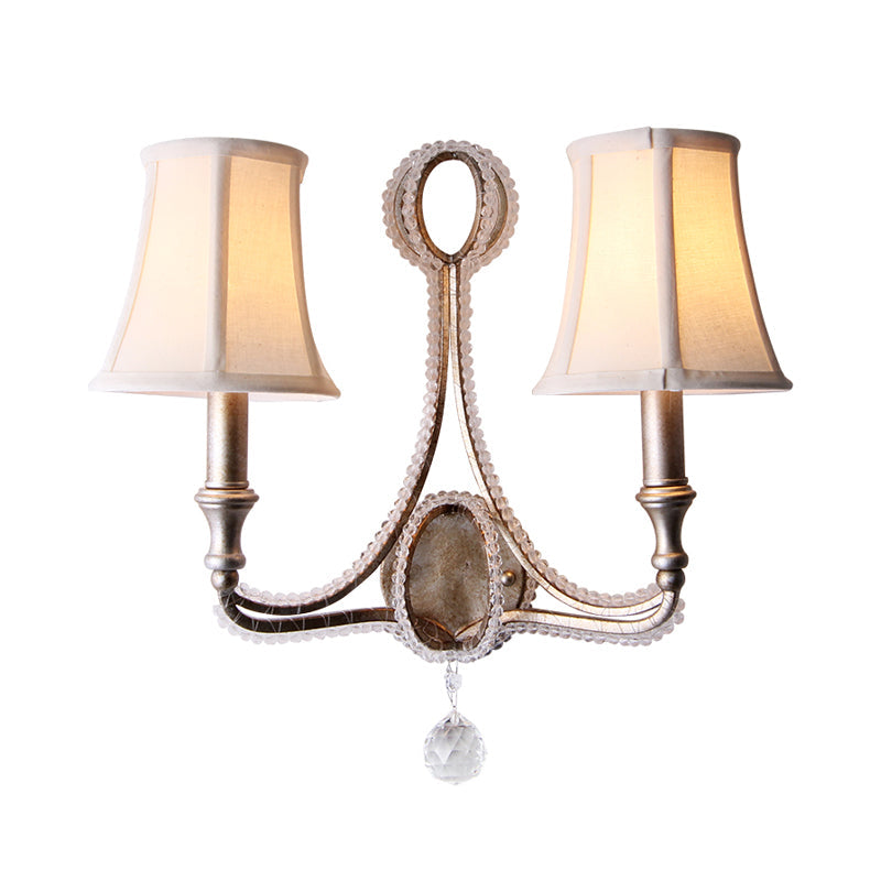 Rustic Paneled Wall Light Fixture in Beige/Aged Silver with Crystal Droplet for Half-Bulb Lighting Ideas