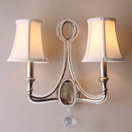 Rustic Paneled Wall Light Fixture in Beige/Aged Silver with Crystal Droplet for Half-Bulb Lighting Ideas