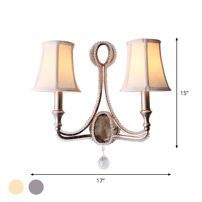 Rustic Paneled Wall Light Fixture in Beige/Aged Silver with Crystal Droplet for Half-Bulb Lighting Ideas