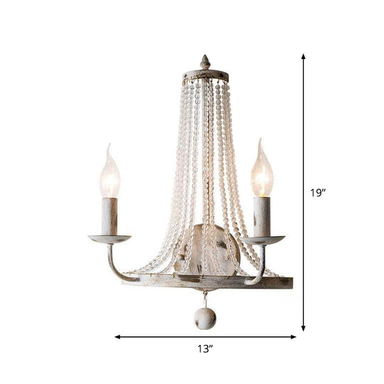 Crystal Strand Wall Sconce Lamp: Countryside 2-Light Bedroom Lighting in White, Candle Design
