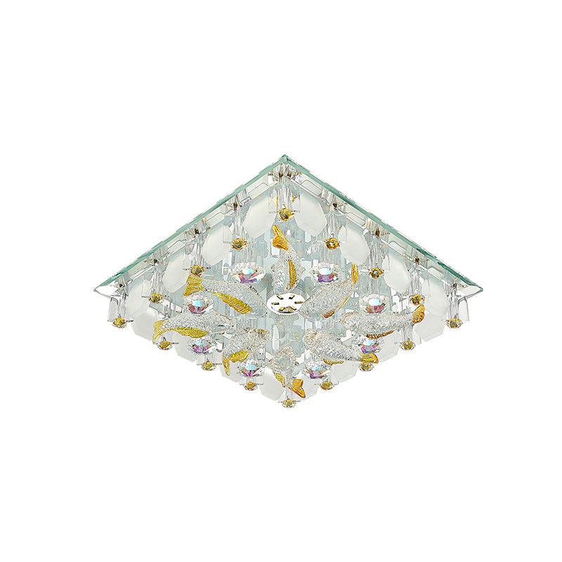 Small Yellow Crystal Fish Design LED Flush Ceiling Light with Modernist Touch - Warm/White Light