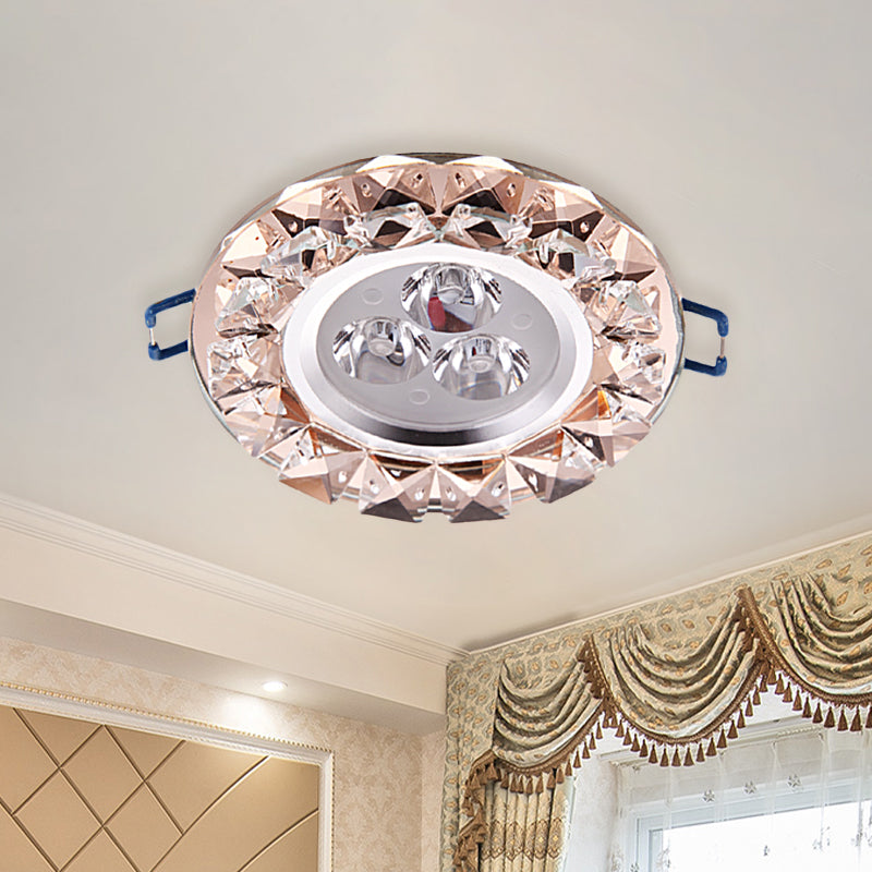 Rose Gold Crystal Flush Mount LED Ceiling Lamp - Modern, Thin & Beveled